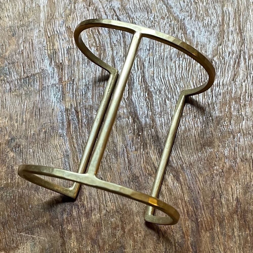 Geometric Structured Hammered Brass Cuff Bracelet